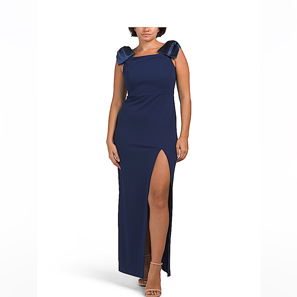 Aidan Mattox Off the Shoulder Satin Bow Evening Gown w/Front Slit, size 10, NWT!